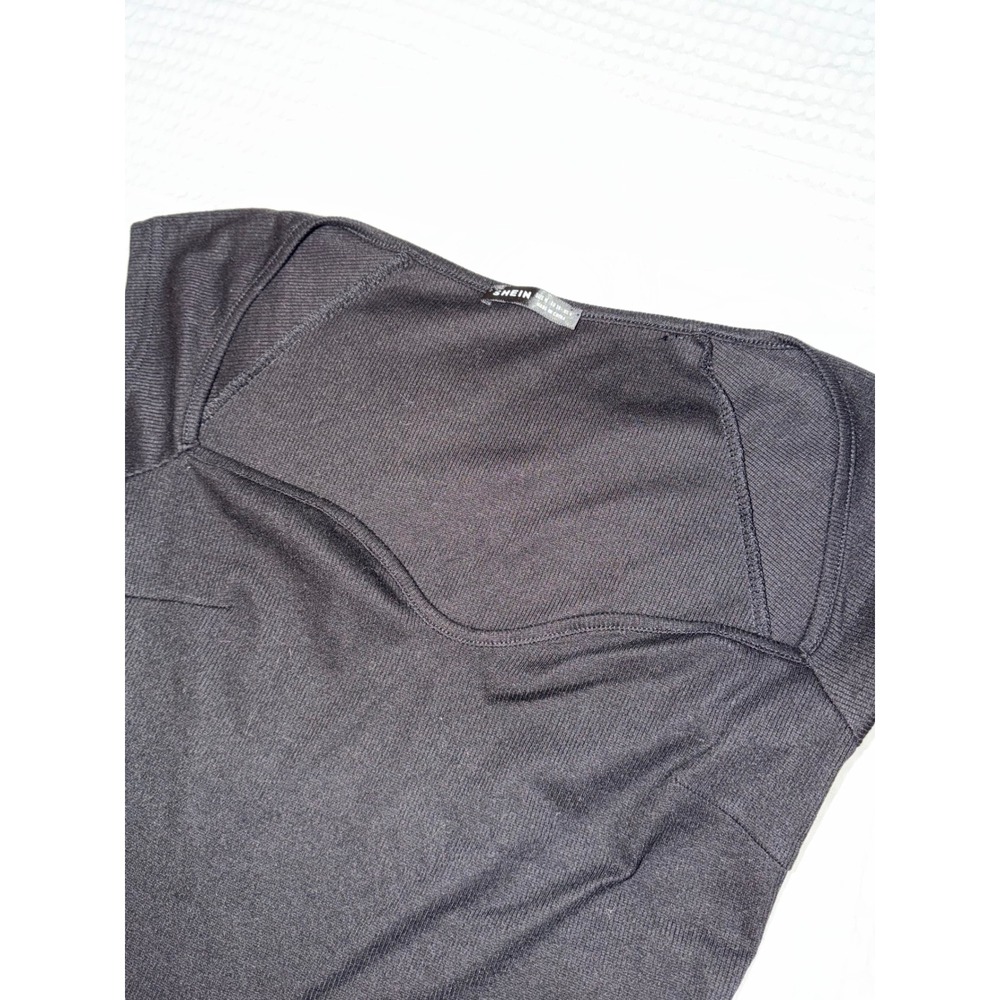 SHEIN Sweetheart Neck Top Womens Medium Black Ribbed Knit Cap Sleeve 212